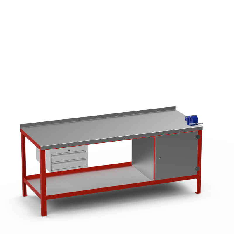 Steel Top Heavy Duty Workbench | 2 Drawer Storage Unit & Cupboard & 4 Inch Bench Vice