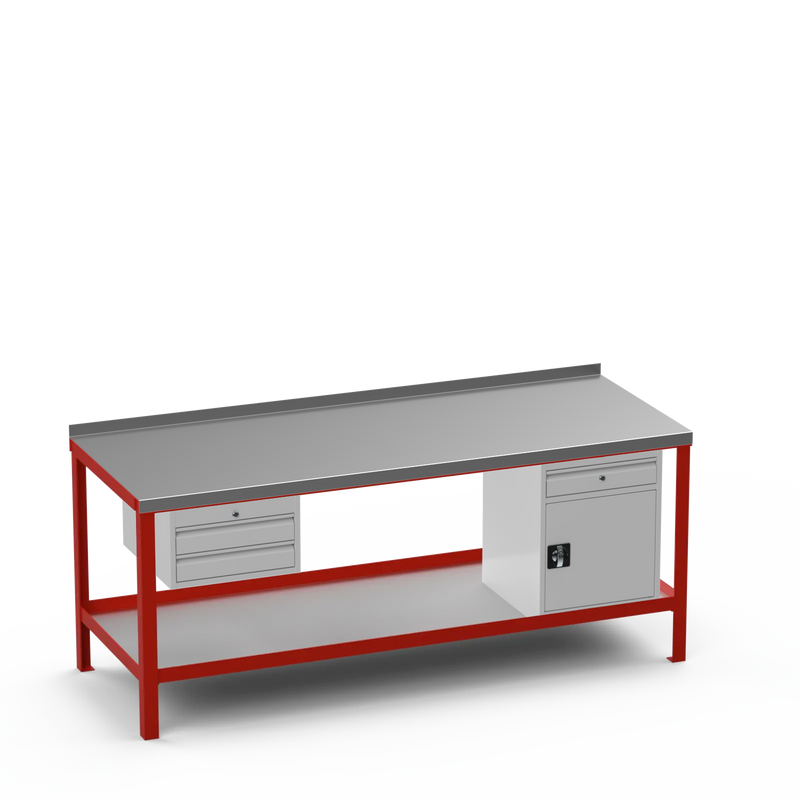 Steel Top Heavy Duty Workbench | 2 Drawer & Cupboard w/ Drawer Storage
