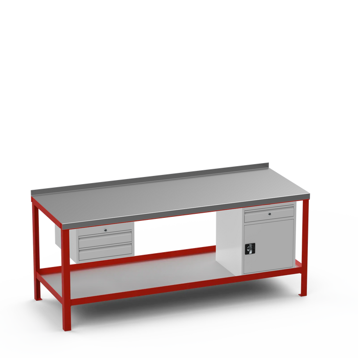 Steel Top Heavy Duty Workbench | 2 Drawer & Cupboard w/ Drawer Storage