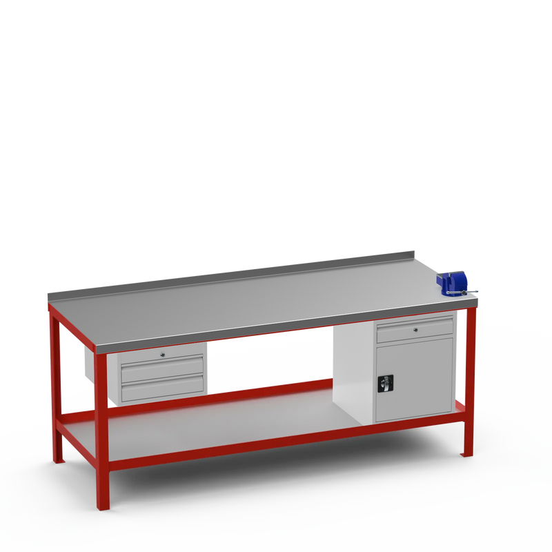 Steel Top Heavy Duty Workbench | 2 Drawer Storage Unit & Cupboard w/ Drawer & 4 Inch Bench Vice