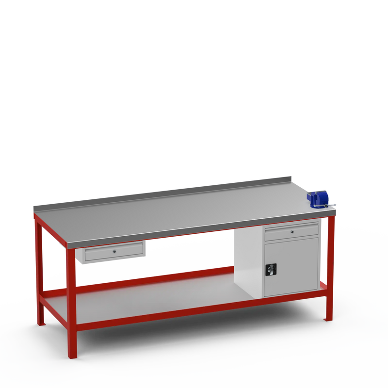 Steel Top Heavy Duty Workbench | Single Drawer Storage Unit & Cupboard w/ Drawer & 4 Inch Bench Vice