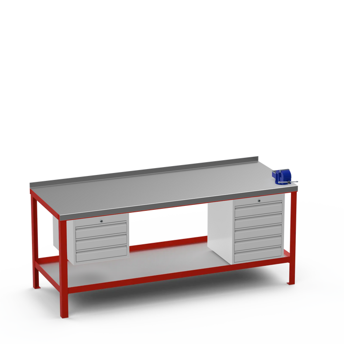 Steel Top Heavy Duty Workbench | 3 Drawer & 5 Drawer & Right 4 Inch Vice Storage