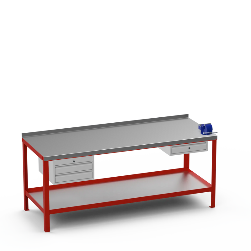 Steel Top Heavy Duty Workbench | 2 Drawer Storage Unit & Single Drawer Storage Unit & 4 Inch Bench Vice