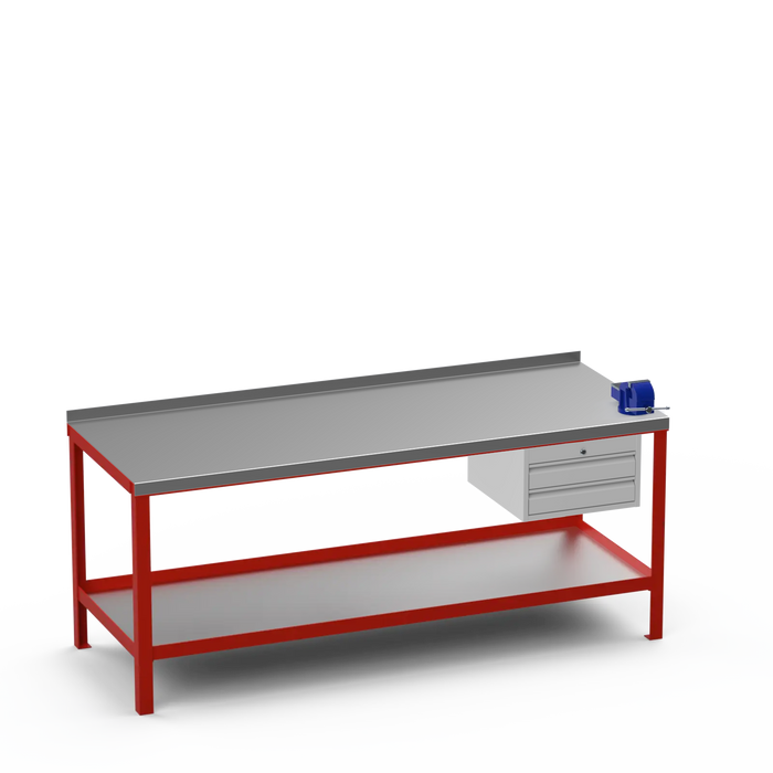 Steel Top Heavy Duty Workbench | 2 Drawer & Right 4 Inch Vice Storage