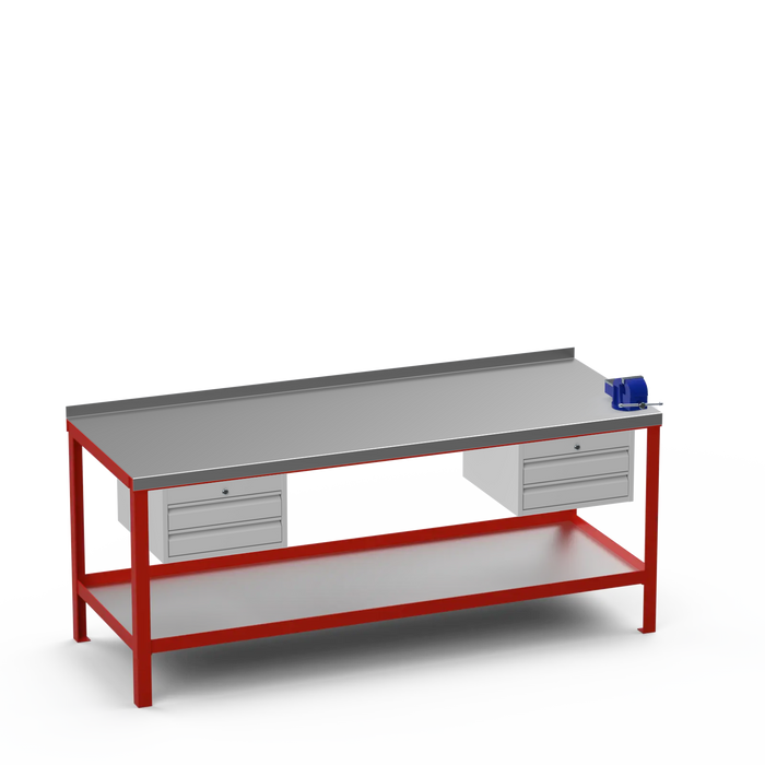 Steel Top Heavy Duty Workbench | 2 Drawer & 2 Drawer & Right 4 Inch Vice Storage