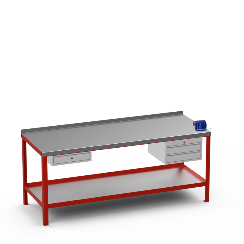 Steel Top Heavy Duty Workbench | Single Drawer Storage Unit & 2 Drawer Storage Unit & 4 Inch Bench Vice