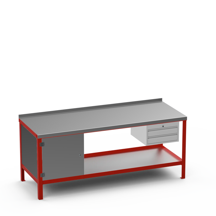 Steel Top Heavy Duty Workbench | Enclosed Cupboard & 2 Drawer Storage