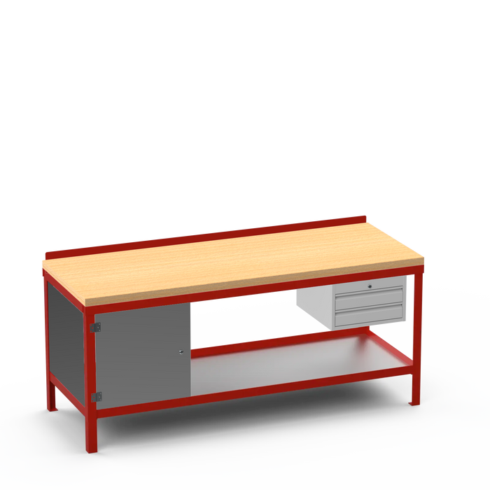 Wood Top Heavy Duty Workbench | Enclosed Cupboard & 2 Drawer Storage