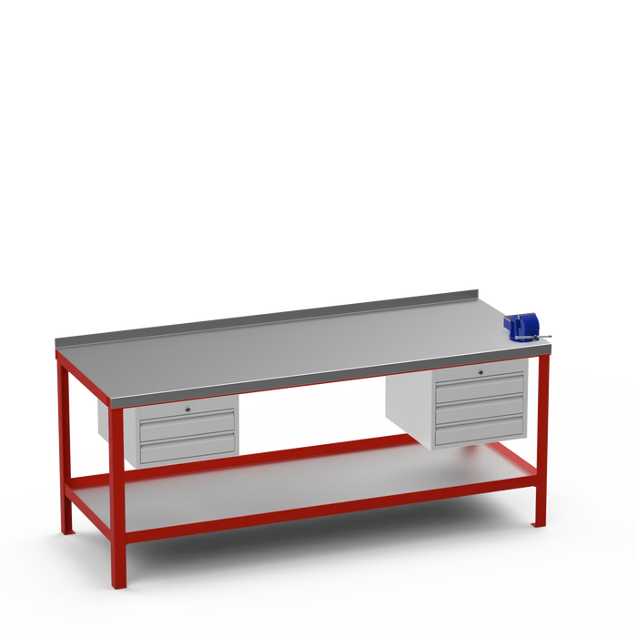 Steel Top Heavy Duty Workbench | 2 Drawer & 3 Drawer & Right 4 Inch Vice Storage