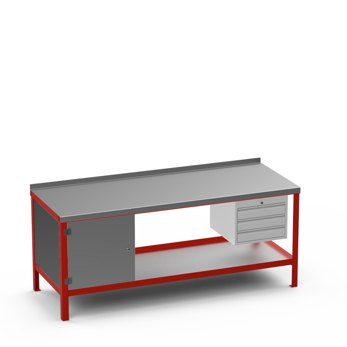Steel Top Heavy Duty Workbench | Enclosed Cupboard & 3 Drawer Storage
