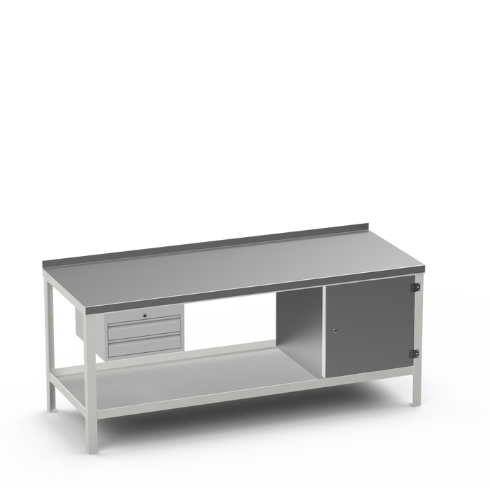 Steel Top Heavy Duty Workbench | 2 Drawer & Enclosed Cupboard Storage