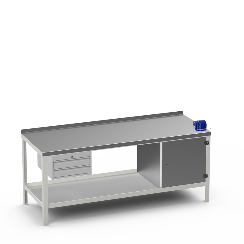 Steel Top Heavy Duty Workbench | 2 Drawer Storage Unit & Cupboard & 4 Inch Bench Vice
