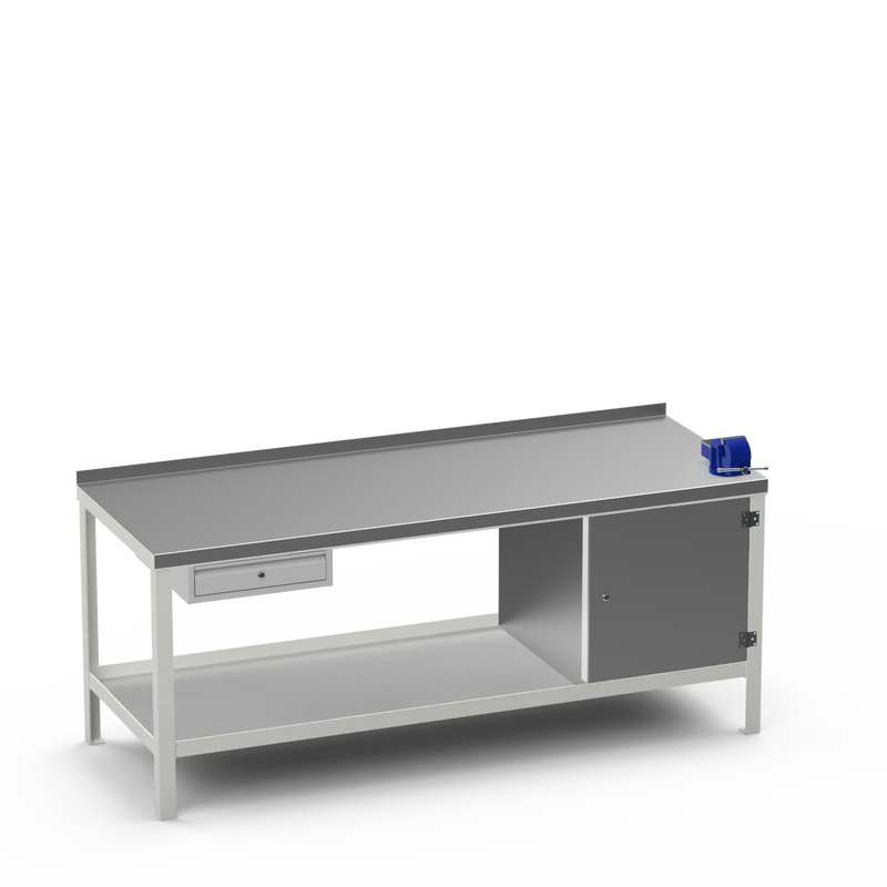 Steel Top Heavy Duty Workbench | Single Drawer Storage Unit & Cupboard & 4 Inch Bench Vice