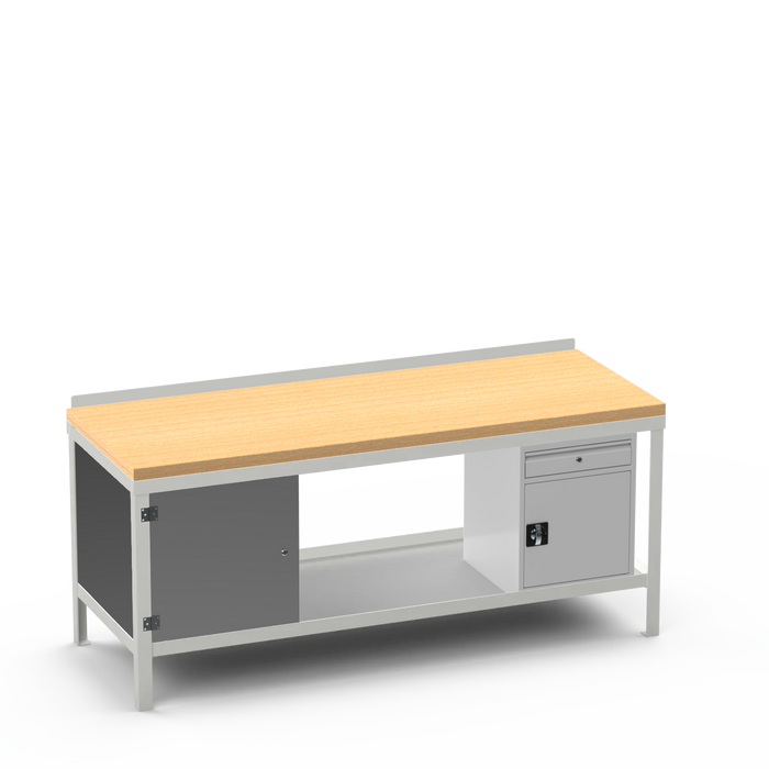 Wood Top Heavy Duty Workbench | Enclosed Cupboard & Cupboard w/ Drawer Storage