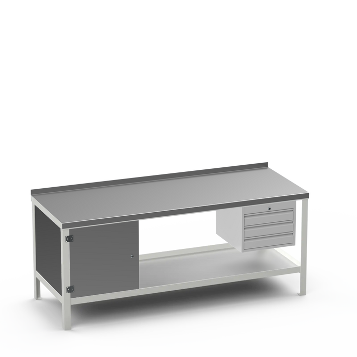 Steel Top Heavy Duty Workbench | Enclosed Cupboard & 3 Drawer Storage