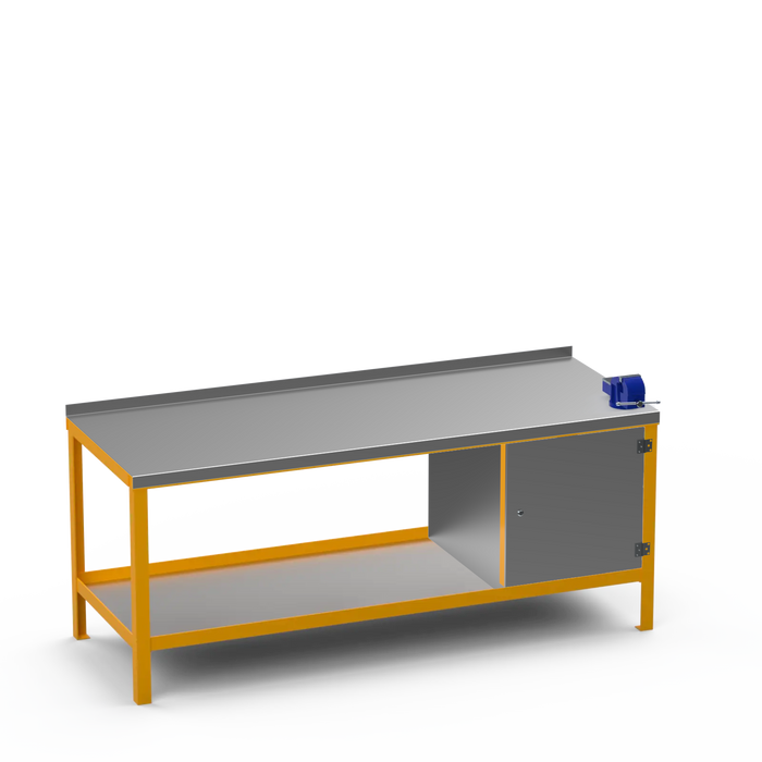 Steel Top Heavy Duty Workbench | Enclosed Cupboard & Right 4 Inch Vice