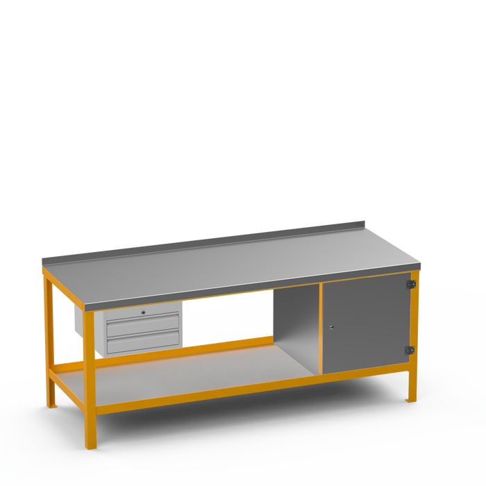 Steel Top Heavy Duty Workbench | 2 Drawer & Enclosed Cupboard Storage