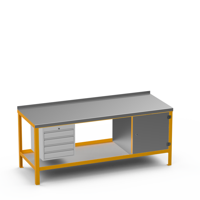 Steel Top Heavy Duty Workbench | 4 Drawer & Enclosed Cupboard Storage