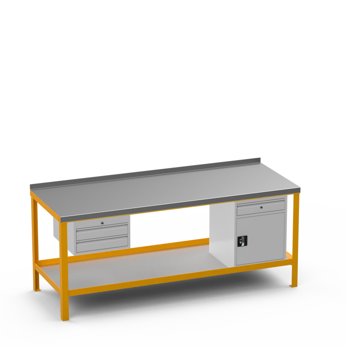 Steel Top Heavy Duty Workbench | 2 Drawer & Cupboard w/ Drawer Storage