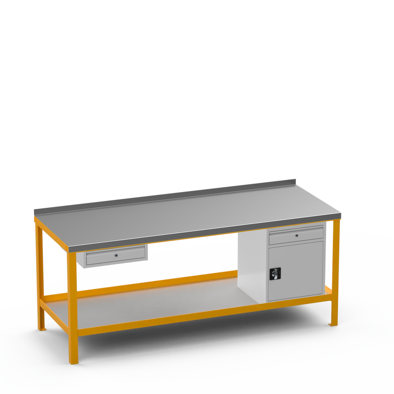 Steel Top Heavy Duty Workbench | Single Drawer & Cupboard w/ Drawer Storage