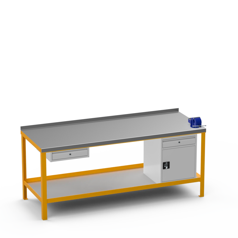 Steel Top Heavy Duty Workbench | Single Drawer Storage Unit & Cupboard w/ Drawer & 4 Inch Bench Vice