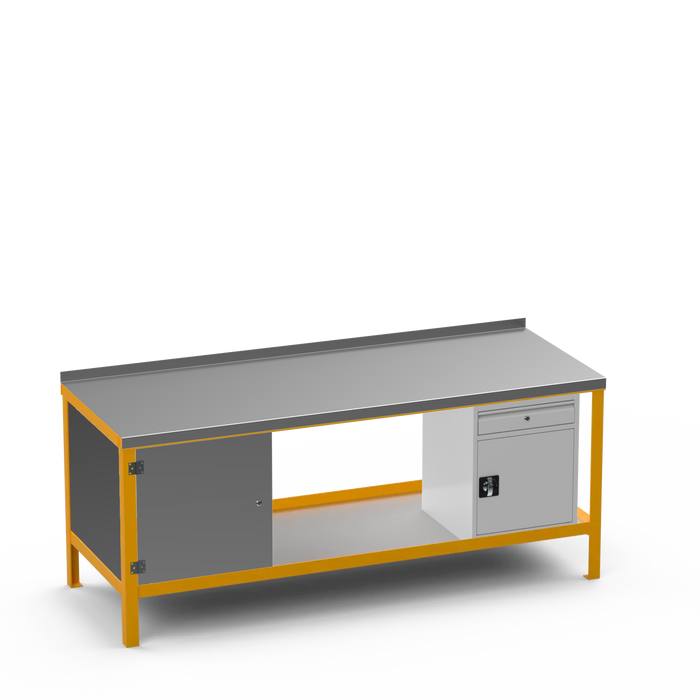 Steel Top Heavy Duty Workbench | Enclosed Cupboard & Cupboard w/ Drawer Storage