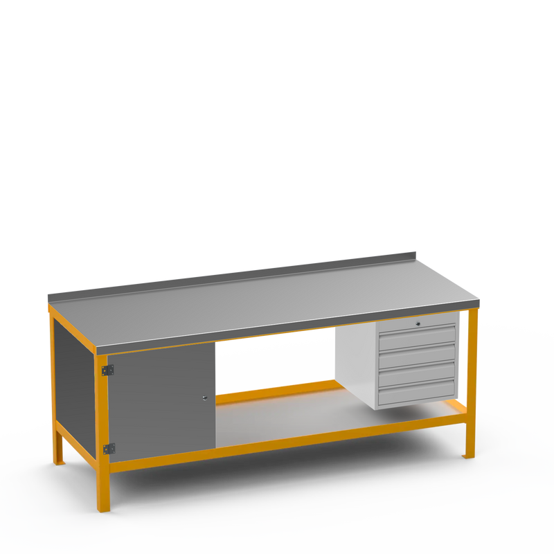 Steel Top Heavy Duty Workbench | Cupboard & 4 Drawer Storage