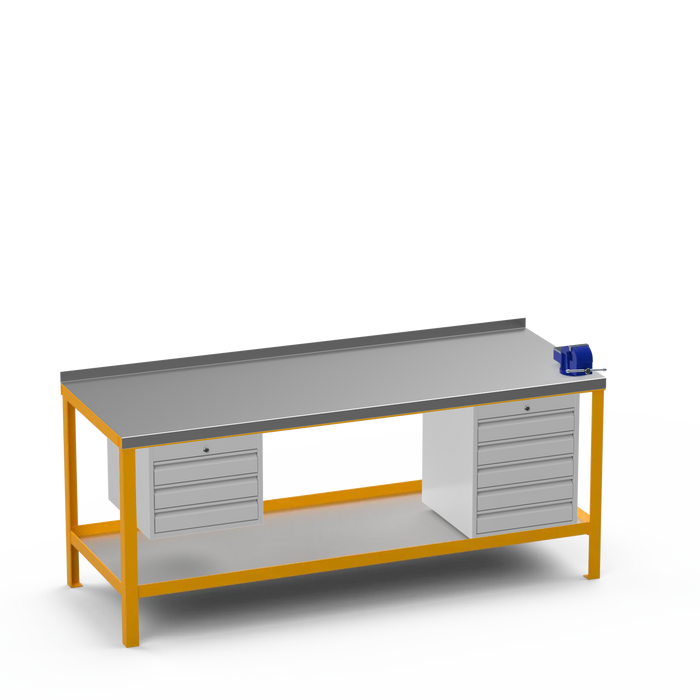 Steel Top Heavy Duty Workbench | 3 Drawer & 5 Drawer & Right 4 Inch Vice Storage