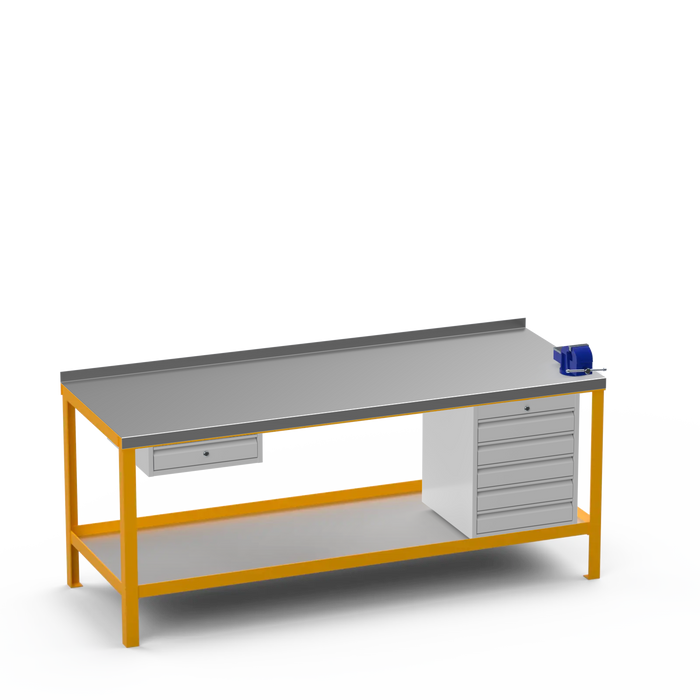 Steel Top Heavy Duty Workbench | Single Drawer & 5 Drawer & Right 4 Inch Vice