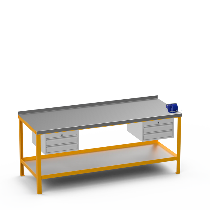 Steel Top Heavy Duty Workbench | 2 Drawer & 2 Drawer & Right 4 Inch Vice Storage