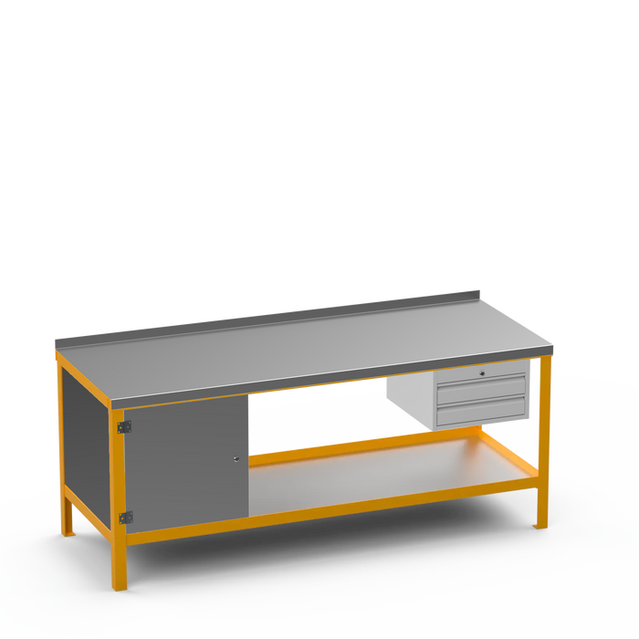 Steel Top Heavy Duty Workbench | Enclosed Cupboard & 2 Drawer Storage