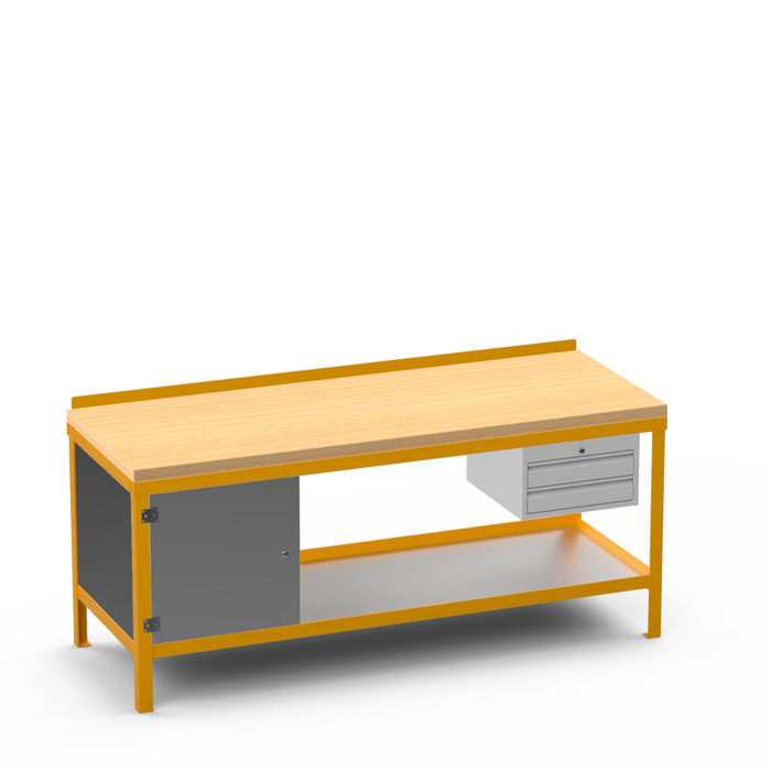 Wood Top Heavy Duty Workbench | Enclosed Cupboard & 2 Drawer Storage