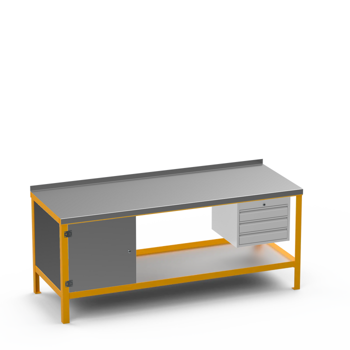 Steel Top Heavy Duty Workbench | Enclosed Cupboard & 3 Drawer Storage