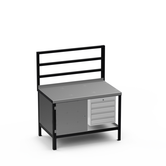 Steel Top Heavy Duty Workbench | Enclosed Cupboard & 4 Drawer Storage