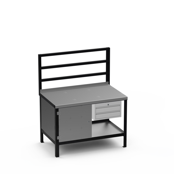 Steel Top Heavy Duty Workbench | Enclosed Cupboard & 2 Drawer Storage