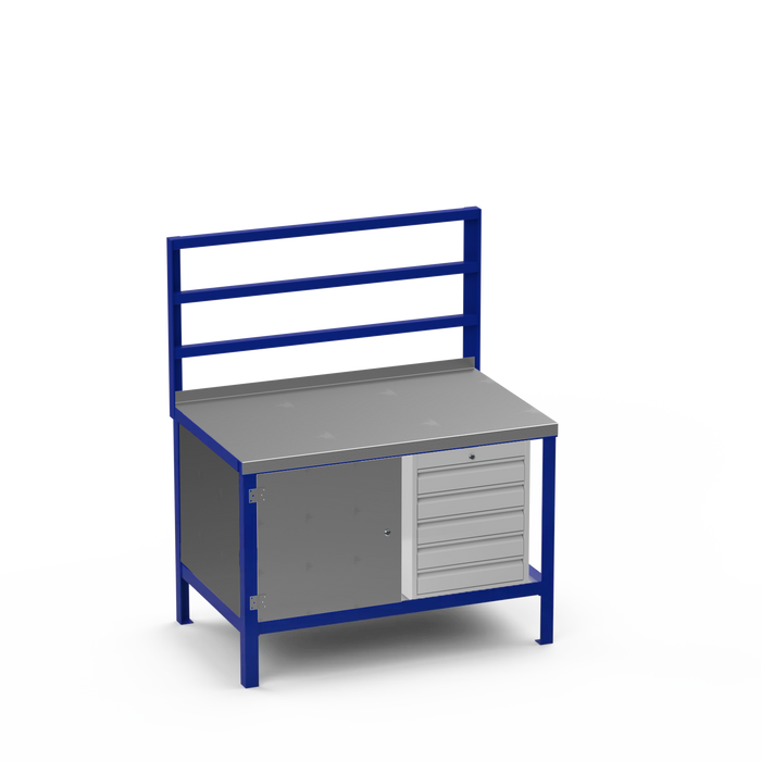 Steel Top Heavy Duty Workbench | Enclosed Cupboard & 5 Drawer Storage