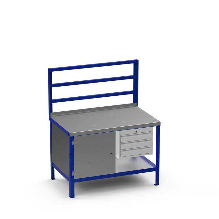 Steel Top Heavy Duty Workbench | Enclosed Cupboard & 3 Drawer Storage