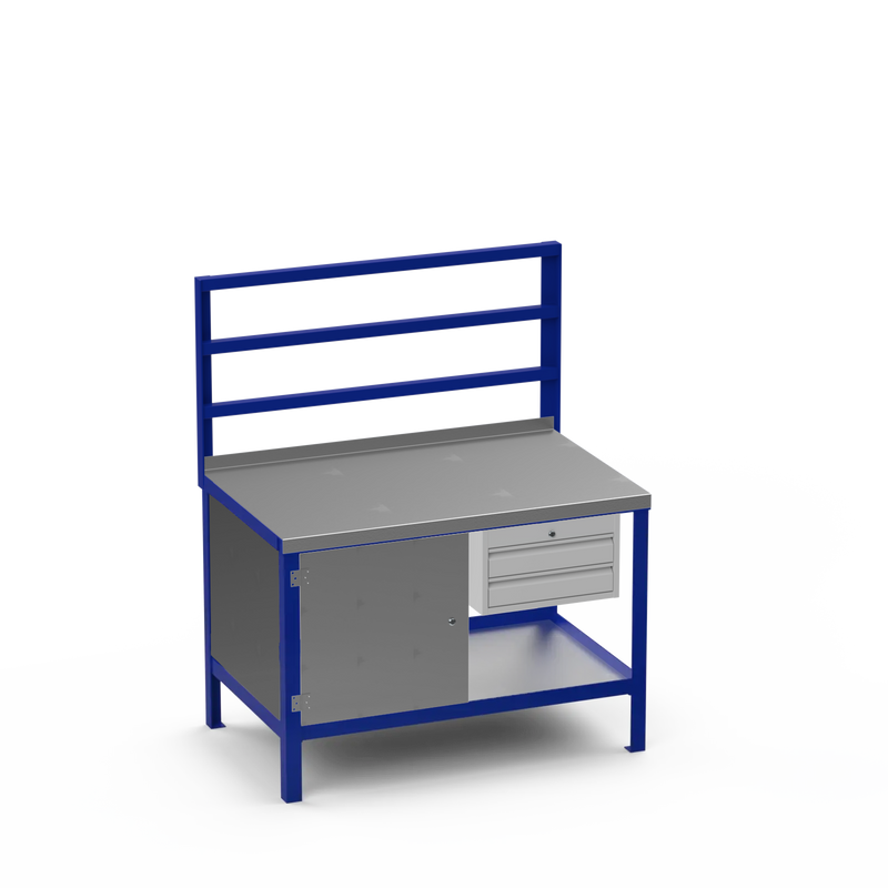 Steel Top Heavy Duty Workbench | Enclosed Cupboard & 2 Drawer Storage