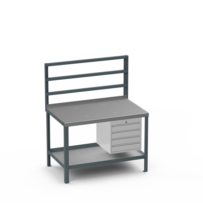 Heavy Duty Steel Workbench with Pegboard Support Rails & 4 Drawer Storage Unit