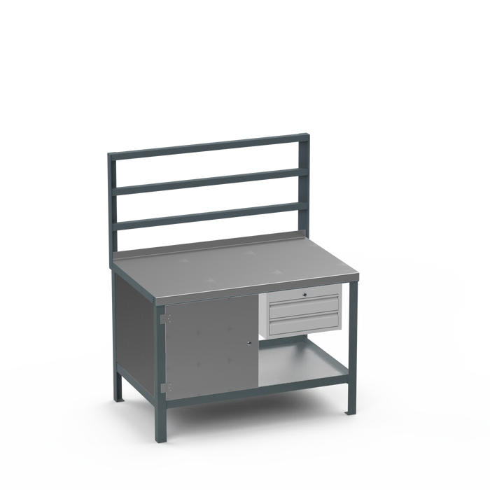 Steel Top Heavy Duty Workbench | Enclosed Cupboard & 2 Drawer Storage