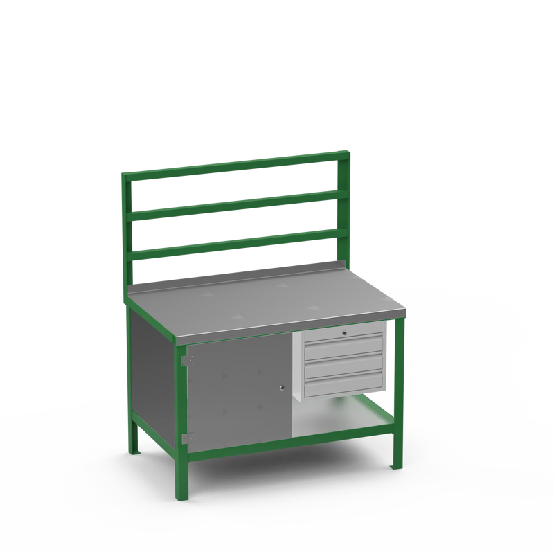 Steel Top Heavy Duty Workbench | Cupboard & 3 Drawer Storage