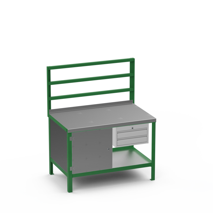 Steel Top Heavy Duty Workbench | Enclosed Cupboard & 2 Drawer Storage