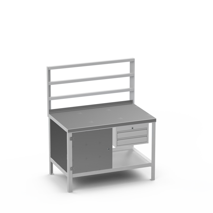 Steel Top Heavy Duty Workbench | Enclosed Cupboard & 2 Drawer Storage
