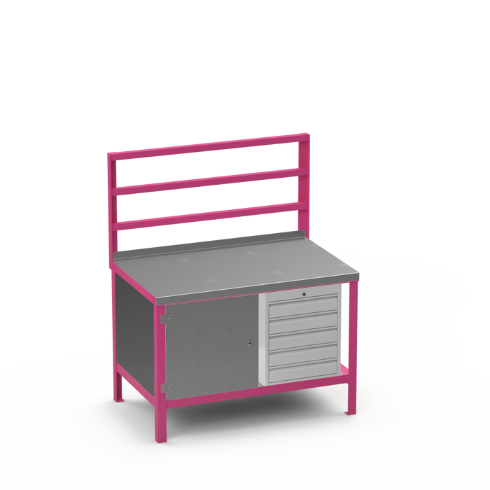 Steel Top Heavy Duty Workbench | Enclosed Cupboard & 5 Drawer Storage