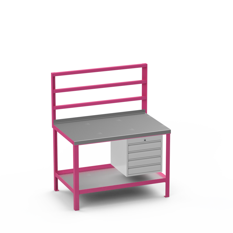 Heavy Duty Steel Workbench with Pegboard Support Rails & 4 Drawer Storage Unit