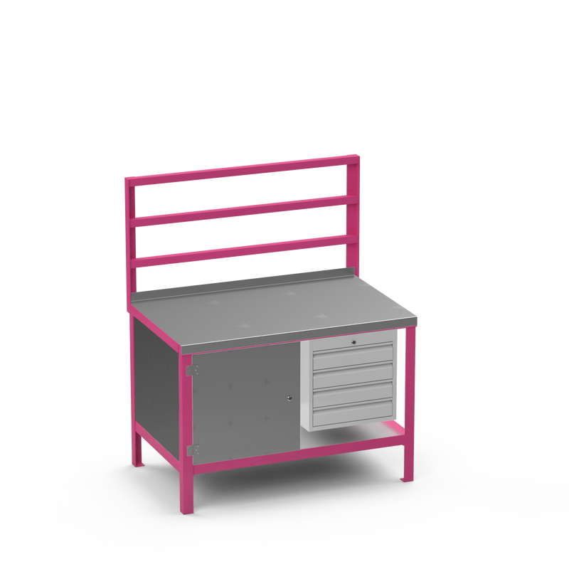 Steel Top Heavy Duty Workbench | Cupboard & 4 Drawer Storage