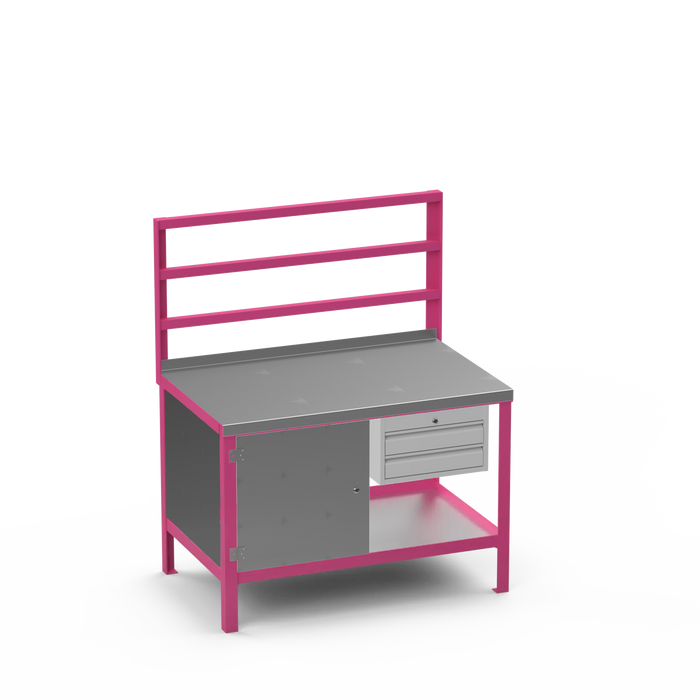 Steel Top Heavy Duty Workbench | Enclosed Cupboard & 2 Drawer Storage