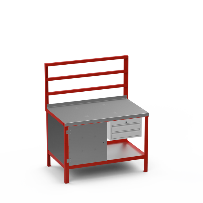 Steel Top Heavy Duty Workbench | Enclosed Cupboard & 2 Drawer Storage