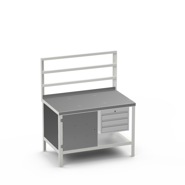 Steel Top Heavy Duty Workbench | Enclosed Cupboard & 3 Drawer Storage