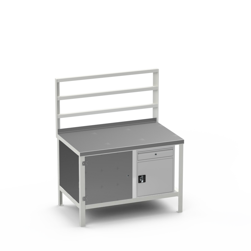 Heavy Duty Steel Workbench with Pegboard Support Rails, Cupboard & Cupboard/Drawer